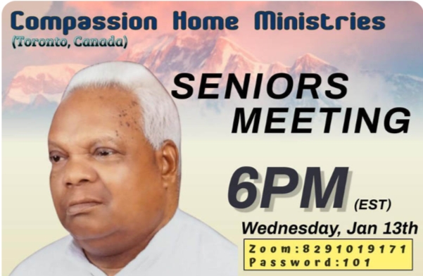 കംപാഷൻ ഹോം മിനിസ്ട്രീസ് സീനിയേഴ്സ് മീറ്റിംഗിൽ മനുവേൽ ഉപദേശി ശുശ്രൂഷിക്കുന്നു